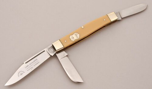 Carl Schlieper Eye Brand 425Y Stockman with Ivory Delrin Scales handle material - Obverse Side - Item #KLC12279