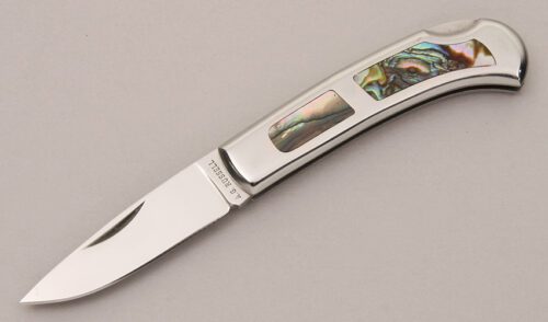A.G. Russell Interframe Lockback Folder with Stainless Frame handle material - Obverse Side - Item #KLC12281