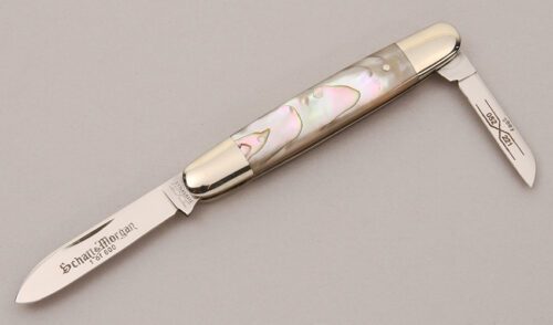 Schatt & Morgan Series XI 052221 Pen Knife with Abalone Handle Scales handle material - Obverse Side - Item #KLC12284
