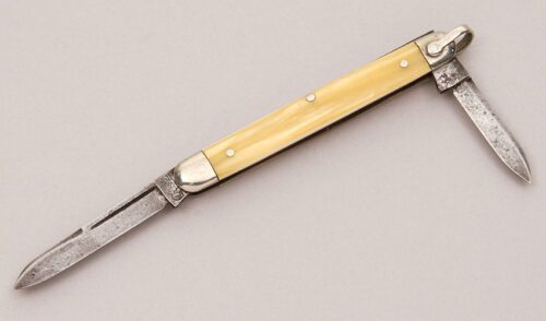 Case Cutlery Two Blade Pen with Yellow Pearl Celluloid Scales handle material - Obverse Side - Item #KLC12295