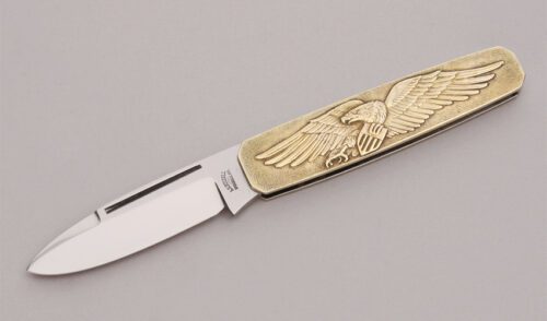 A.G. Russell American Bicentennial Folder with Embossed Brass Frame handle material - Obverse Side - Item #KLC12312