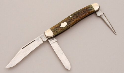 Remington Knives R3063 Premium Punch Knife with Green Jigged Bone Scales handle material - Obverse Side - Item #KLC12339