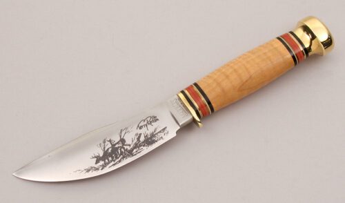 Marble's Knives Terry Redlin Woodcraft with Birds Eye Maple Handle handle material - Obverse Side - Item #KLC12354