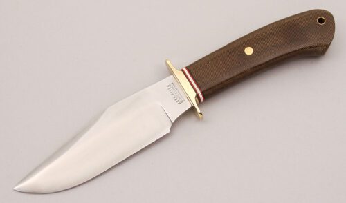 Bark River Knife & Tool Bowie with Green Canvas Micarta Handle handle material - Obverse Side - Item #KLC12364