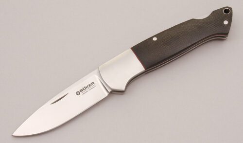 Boker Knives W.C. Davis Design Lockback with Green Canvas Micarta Scales handle material - Obverse Side - Item #KLC12385