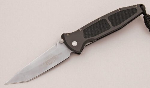 Microtech Knives Mini Socom Manual Open with Anodized Aluminum Frame handle material - Obverse Side - Item #KLC12388