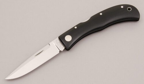 A.G. Russell Jess Horn Midlock Folder with Black Linen Micarta Scales handle material - Obverse Side - Item #KLC12390