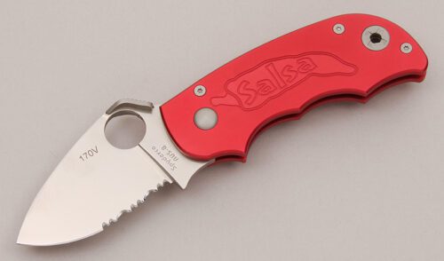 Spyderco Knives C71CBPS Salsa with Anodized Red Aluminum Frame handle material - Obverse Side - Item #KLC12392