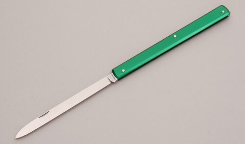 Unknown Maker Fruit Knife with Green Anodized Aluminum Frame handle material - Obverse Side - Item #KLC12400