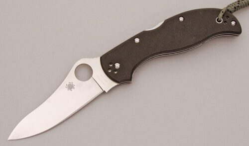 Spyderco Knives C90CFPE Stretch Lockback with Textured Carbon Fiber Scales handle material - Obverse Side - Item #KLC12411