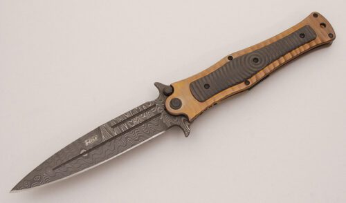HTM Knives Darrel Ralph Madd Maxx 5.5 with Bronze Anodized Titanium Frame handle material - Obverse Side - Item #KLC12413