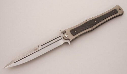 HTM Knives Darrel Ralph Madd Maxx Dagger with Titanium Frame handle material - Obverse Side - Item #KLC12414