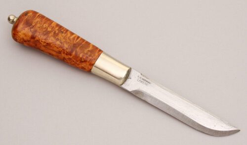 N.O. Bergman Swedish Puukka with Birch Wood Handle handle material - Obverse Side - Item #KLC12421