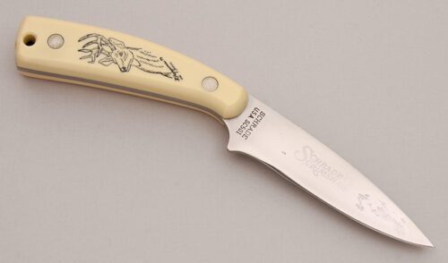 Schrade Cutlery SC-501 Signature Hunter with Ivory Delrin Handles handle material - Obverse Side - Item #KLC12428