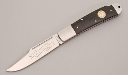 A.G. Russell 2009 Texas Ranger Lockback with Black Rucarta Scales handle material - Obverse Side - Item #KLC12446