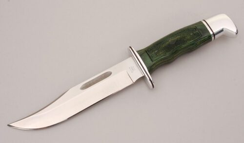 Buck Knives Model 119 Special with Green Laminated Wood Handle handle material - Obverse Side - Item #KLC12448