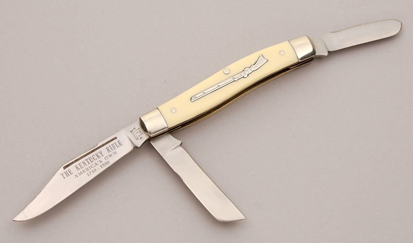 Schrade Cutlery CM-1 Kentucky Rifle Knife with Ivory Delrin Handle Scales handle material - Obverse Side - Item #KLC12461
