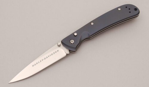 Benchmade Knives Harley Davidson Ti Nak-Lok with Blue Anodized Titanium Scales handle material - Obverse Side - Item #KLC12464
