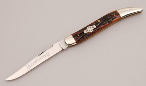 Schatt & Morgan 041120 Large Toothpick with Wormed Groove Jigged Bone handle material - Obverse Side - Item #KLC12483