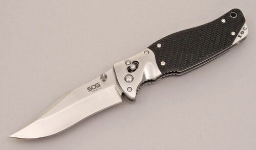 Sog Knives Tomcat 3.0 Arc-Lock Folder with Textured Kraton handle material - Obverse Side - Item #KLC12492