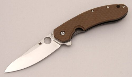 Spyderco Knives C156GPBN Brad Southard Design with Brown G-10 & Titanium Frame handle material - Obverse Side - Item #KLC12494