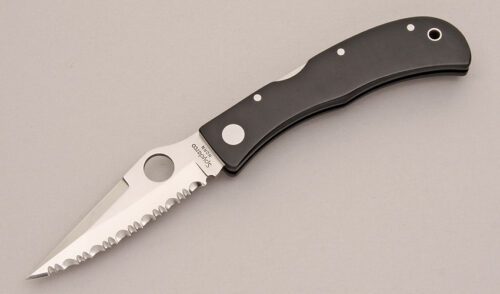 Spyderco Knives C34S Jess Horn Midlock Folder with Black Micarta Scales handle material - Obverse Side - Item #KLC12502