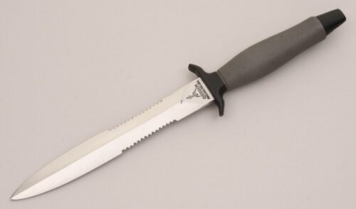 Gerber Knives Mark II with Black & Gray Armorhide handle material - Obverse Side - Item #KLC12507
