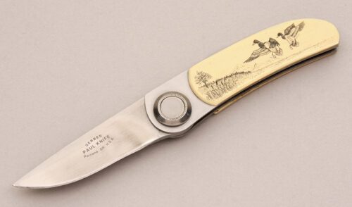 Gerber Knives Paul 2PS Button Lock Folder with Ivory Micarta Handle Scales handle material - Obverse Side - Item #KLC12511