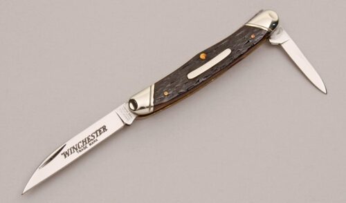 Winchester Knives W15 2935 Half Whittler with Brown Jigged Bone Scales handle material - Obverse Side - Item #KLC12521