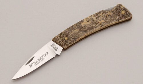 Winchester Knives W15 1988-1 Lockback Folder with Cast Bronze Frame handle material - Obverse Side - Item #KLC12522