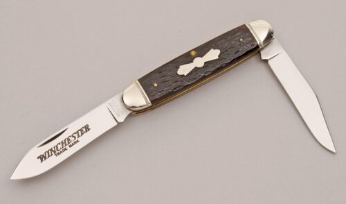 Winchester Knives W15 2991 Equal End Moose with Brown Jigged Bone Scales handle material - Obverse Side - Item #KLC12524