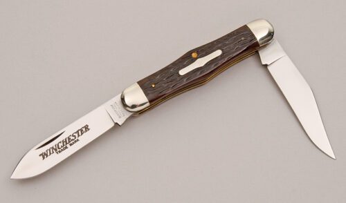 Winchester Knives W15 2880 1/2 Swell Center Jack with Brown Jigged Bone Scales handle material - Obverse Side - Item #KLC12526