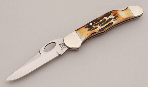 Bear & Son Cutlery 5149L One Hand Opener with India Bone Stag Scales handle material - Obverse Side - Item #KLC12529