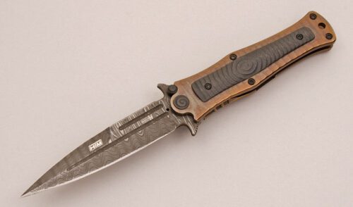 HTM Knives Madd Maxx 4 Folder with Bronze Anodized Titanium Frame handle material - Obverse Side - Item #KLC12537
