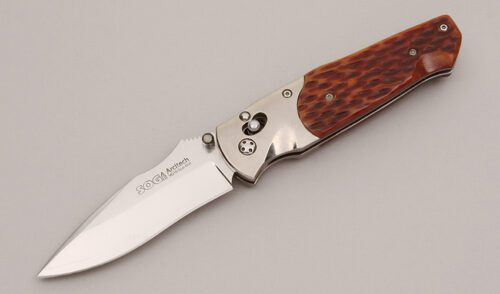 Sog Knives A01 Arcitech Folder with Red Jigged Bone Scales handle material - Obverse Side - Item #KLC12538
