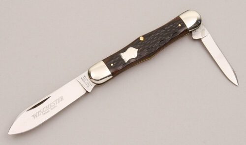 Winchester Knives W15 2903 Half Whittler with Brown Jigged Bone Scales handle material - Obverse Side - Item #KLC12541