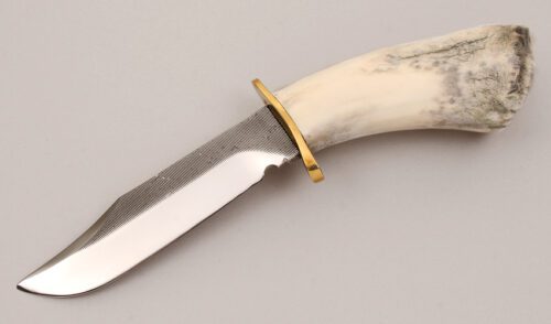 Unknown Maker Clip Point Hunter with Elk Antler Handle handle material - Obverse Side - Item #KLC12548