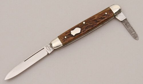 Remington Knives Two Blade Pen with Brown Jigged Bone Scales handle material - Obverse Side - Item #KLC12551