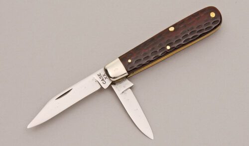 Case Cutlery Two Blade Bare-head Jack with Brown Jigged Bone Scales handle material - Obverse Side - Item #KLC12553