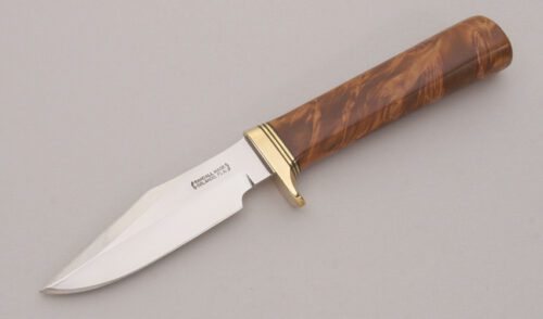 Randall Knives Model 8 Trout & Bird with Maple Burl Wood Handle handle material - Obverse Side - Item #KLC12559