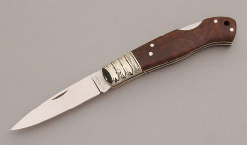 A.G. Russell Lockback Folder with Snakewood Handle Scales handle material - Obverse Side - Item #KLC12593