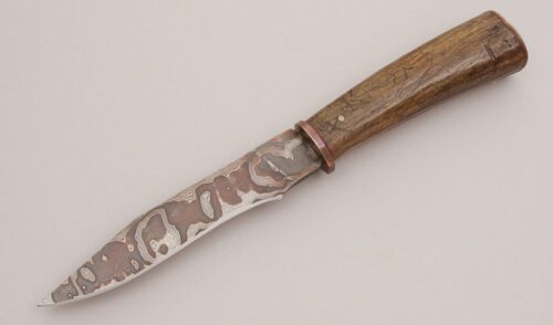 Gary Root Damascus Utility Knife with Stag Handle handle material - Obverse Side - Item #KLC12599