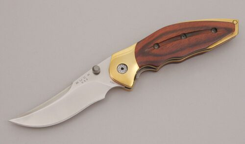 Buck Knives 419 Kalinga Pro Folder with Brass Frame handle material - Obverse Side - Item #KLC12612