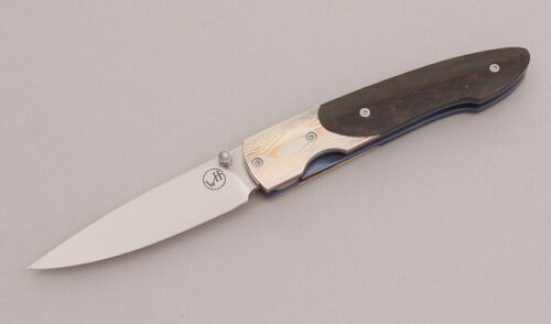 William Henry Knives T10 Linerlock Folder with Black Palm Wood Handle Scales handle material - Obverse Side - Item #KLC12616