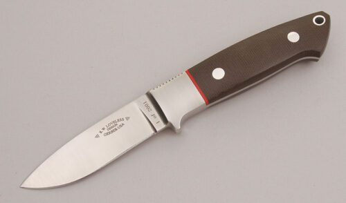 Gerber Knives Loveless Drop Point Hunter with Green Canvas Micarta Scales handle material - Obverse Side - Item #KLC12624