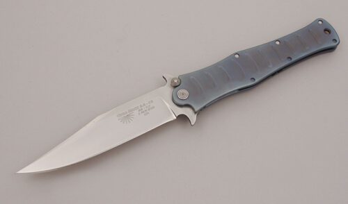 Camillus Cutlery Cuda Maxx 5.5 Quik Flik with Blue Anodized Titanium Frame handle material - Obverse Side - Item #KLC12625