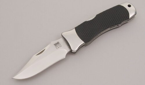 Sog Knives Tomcat Midlock Folder with Textured Kraton Scales handle material - Obverse Side - Item #KLC12634