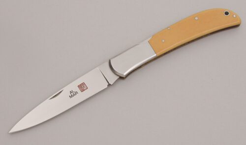 Al Mar Knives Eagle Midlock Folder with Ivory Paper Micarta Scales handle material - Obverse Side - Item #KLC12635