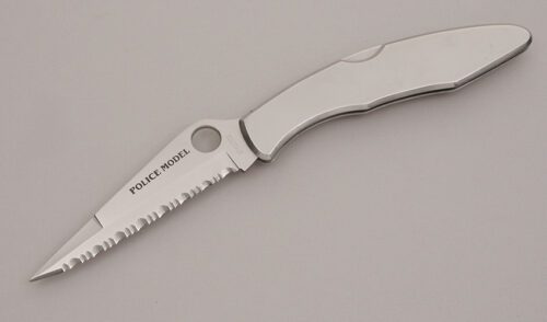 Spyderco Knives Police Model Midlock Folder with Stainless Steel Frame handle material - Obverse Side - Item #KLC12637