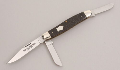 Winchester Knives W15 3964 Stockman with Dark Brown Jigged Bone Scales handle material - Obverse Side - Item #KLC12645
